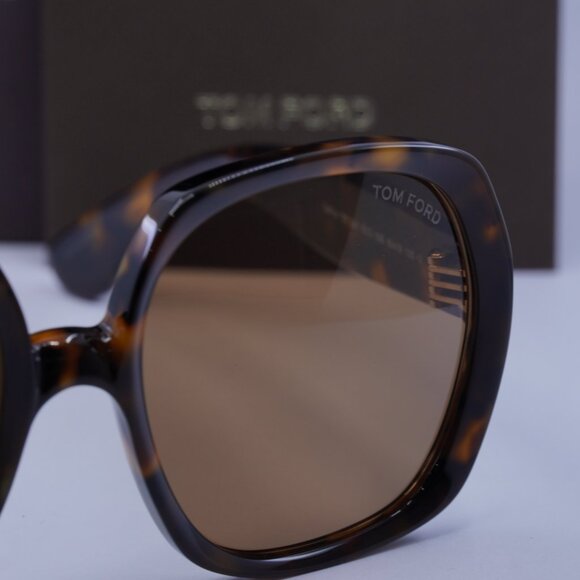 Tom Ford FT1221 52E Saffron Square Sunglasses - Dark Havana\Brown - Picture 6 of 10